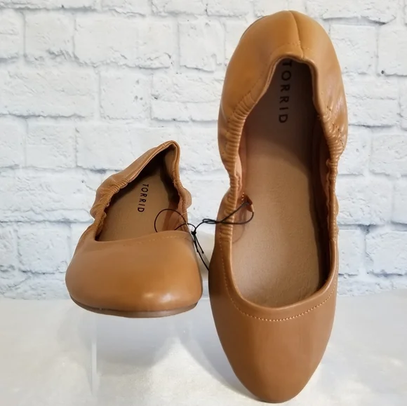 Torrid Scrunch Ballet Flats Shoes Size 8 Tan Cognac Brown Wide Width Neutral New - Picture 5 of 16